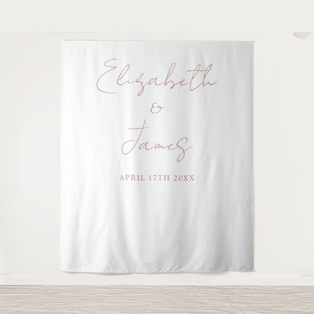 Dusty Rose Rosa Minimalistische Hochzeit Foto Hint Wandteppich (Vorderseite)