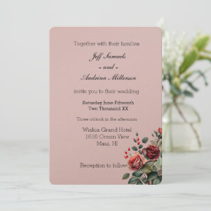 Dusty Rose Rosa mit Rote Rosen Blumenzehen Einladung