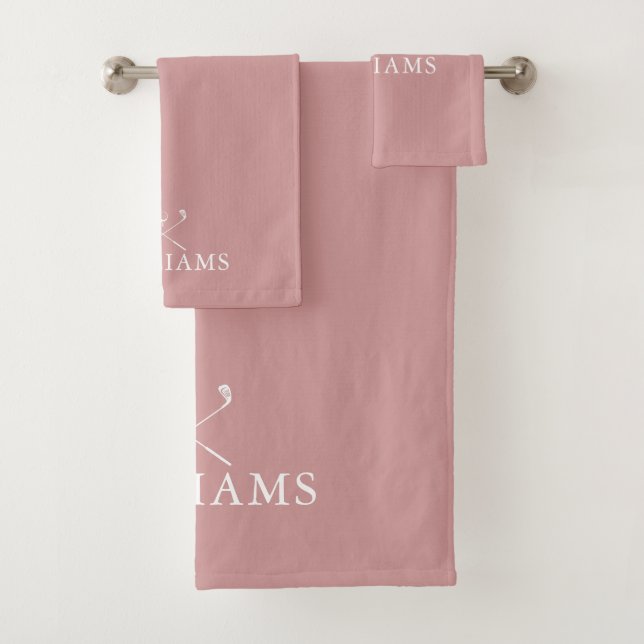 Dusty Rose Rosa Personalisierter Name Golfklubs Badhandtuch Set (Insitu)
