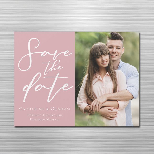 Dusty Rose Rosa Save the Date Foto Magnet-Karte Magnetkarte (Von Creator hochgeladen)