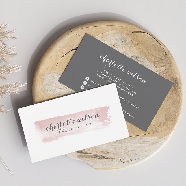 Dusty-Rose-Rosa- und Graufarben-Logo Visitenkarte (Von Creator hochgeladen)