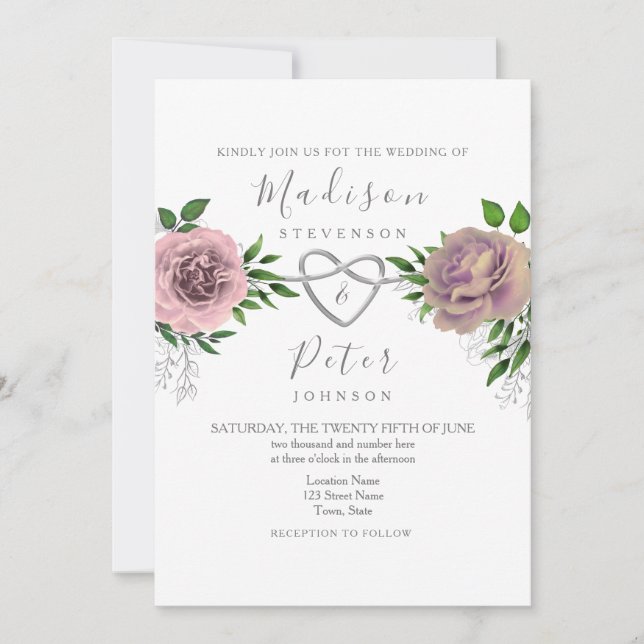 Dusty Rose rose Floral Faire-part de mariage (Devant)