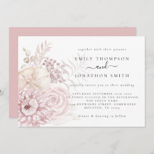 Dusty Rose rose Florals Faire-part de mariage