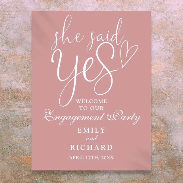 Dusty Rose Rose Oui Affiche de bienvenue de la par (Dusty Rose Pink Yes Engagement Party Welcome Sign)