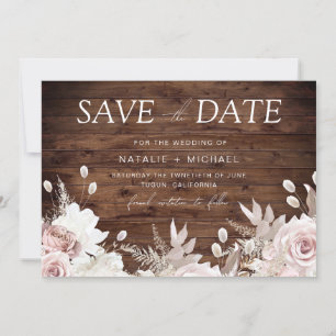 Dusty Rose & Rustic Boho Blues Hochzeit Save The Date