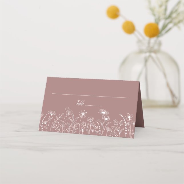 Dusty Rose Rustic Boho Chic Wildblume Floral Platzkarte (Vorderseite)