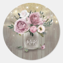 Dusty Rose Rustic Country Floral Mason Jar