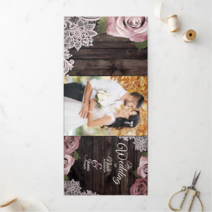 Dusty Rose Rustic Wood Trifold Wedding Programm