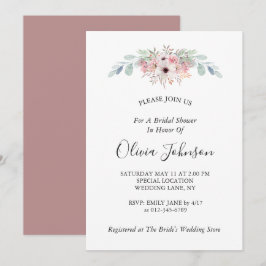 Dusty Rose Rustikales Eukalyptus-Brautparty Einladung