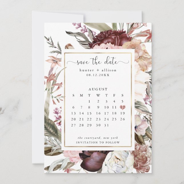 Dusty Rose Save the Date Kalender (Vorderseite)