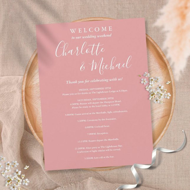 Dusty Rose Script Guest Wedding Weekend Program Einladung (Von Creator hochgeladen)