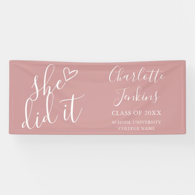 Dusty Rose Sie hat Script Graduation Party Banner (Horizontal)