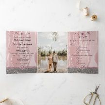 Dusty Rose Silk & Silver Foil & Pearls, Diamond Tr