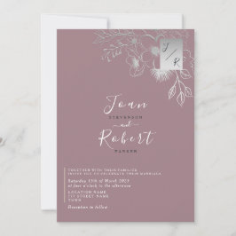 Dusty Rose Silver Floral Wedding Einladung
