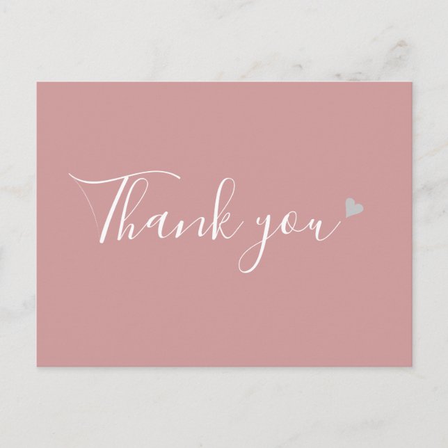 Dusty Rose Silver Heart Script Business Vielen Dan Postkarte (Vorderseite)