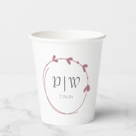 Dusty Rose Simple Heart Wreath Monogram Wedding Pappbecher