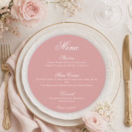 Dusty Rose Simple Round Calligraphy Pink Wedding Menükarte