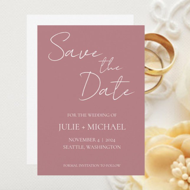 Dusty Rose Simple Style Wedding Save The Date (In Situ Wedding)