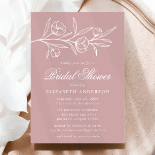 Dusty Rose Sketched Floral Bridal Shower Einladung