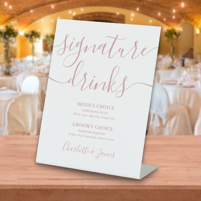 Dusty Rose Skript Hochzeit Signature Drinks Sockelschild (Dusty Rose Script Wedding Signature Drinks Pedestal Sign)