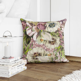 Dusty Rose smaragdgrüne und weiße graue Blume Kissen