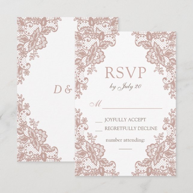 Dusty Rose Spitzen Hochzeit rsvp Karte (Vorne/Hinten)