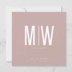 Dusty Rose Square Monogram Wedding Save the Date
