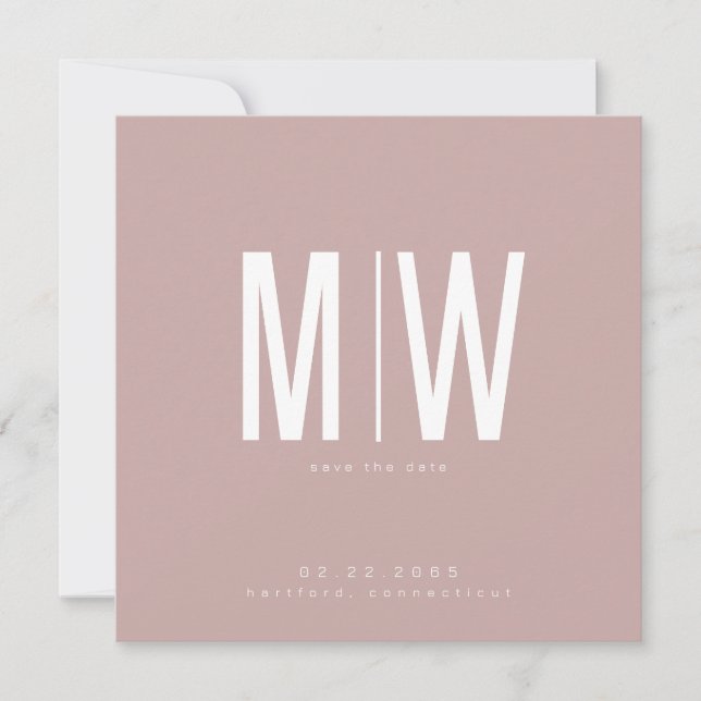 Dusty Rose Square Monogram Wedding Save the Date (Vorderseite)