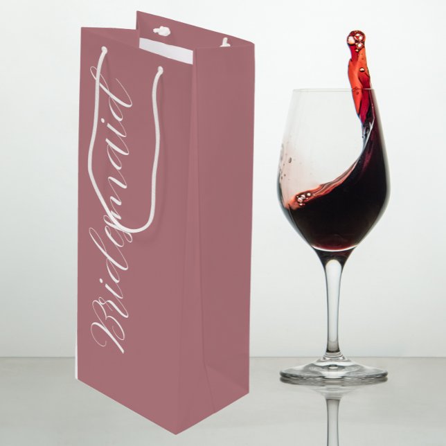 Dusty Rose Stilistische Script Wedding Bridesmaid Geschenktüte Für Weinflaschen (In Situ)