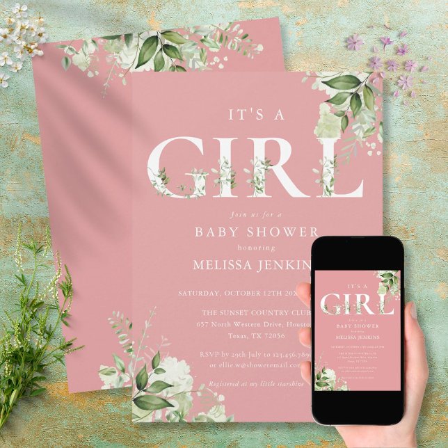 Dusty Rose The A Girl Greenerity Letter Baby Dusch Einladung (Von Creator hochgeladen)