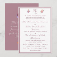 Dusty Rose Two Hearts Catholic Wedding Invitation