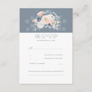 Dusty Rose und blass blauer Blumenzwiebeln RSVP Karte