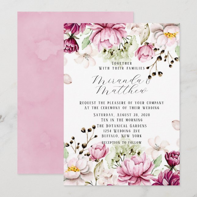Dusty Rose und Blush Pink Paint Peony Wedding Einladung (Vorne/Hinten)