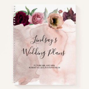 Dusty Rose und Burgunderrot Romantische Hochzeit Notizbuch