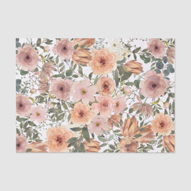 Dusty Rose und Burnt Orange Floral Seidenpapier (Vorderseite)