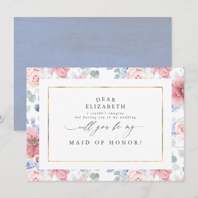 Dusty Rose und Dusty Blue Bridesmaid Vorschlag Einladung (Vorne/Hinten)