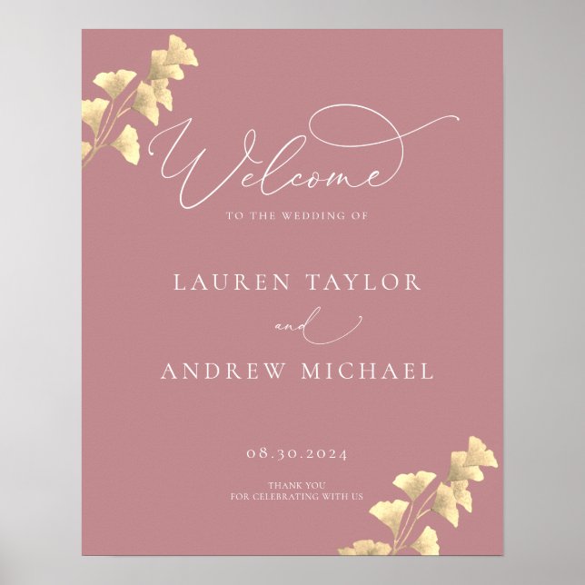 Dusty Rose und Gold Greenerity Wedding Begrüßungsz Poster (Vorne)