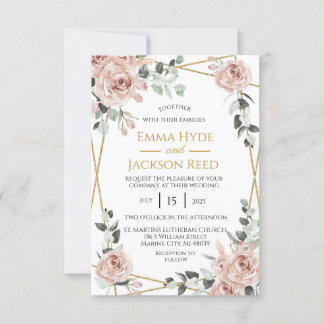 Dusty Rose und Goldrahmen Blumenzehen Einladung