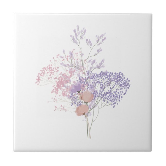 Dusty Rose und Lavendel Delikate Wildblume Fliese (Vorderseite)