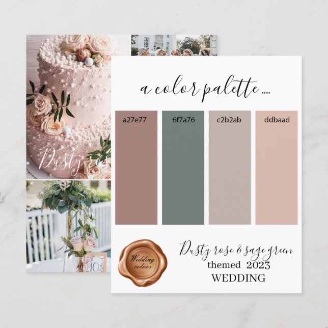 Dusty Rose und Salbeigrün Hochzeitsfarben Palette  (Vorne/Hinten)