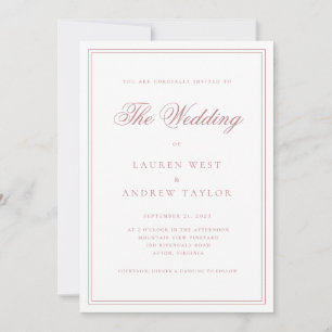 Dusty Rose und White Minimalistisch Wedding Einlad Einladung