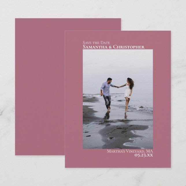 Dusty Rose Vertikales Foto Minimalistisch Hochzeit Save The Date (Vorne/Hinten)