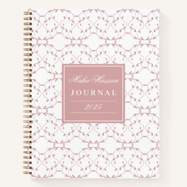 Dusty Rose Vine Pattern Journal | Custom Name Notizbuch (Vorderseite)