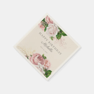 Dusty Rose Vintage Blumen Geburtstag Frau  Serviette