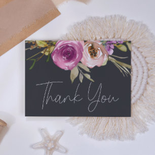 Dusty rose violet Floral Élégant Carte de remercie