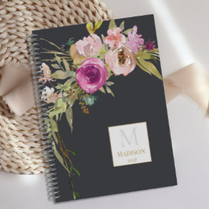 Dusty rose violet Floral tendance Monogramme