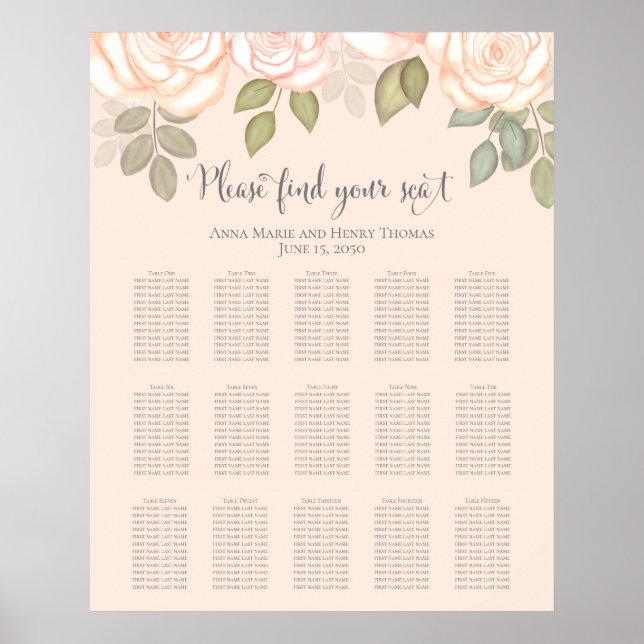 Dusty Rose Wasserfarbe Hochzeitstabelle Poster (Vorne)