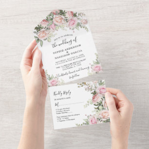 Dusty Rose Wasserfarbe Rosa Blume Hochzeit All In One Einladung
