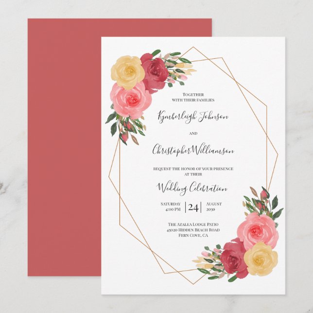 Dusty Rose Wasserfarbengeometrische Hochzeit Einladung (Vorne/Hinten)