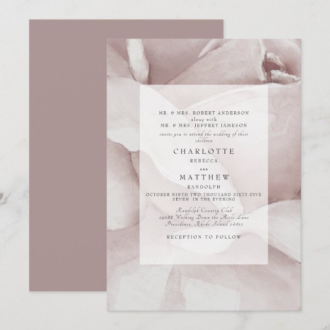 Dusty Rose Watercolor Blumenzwiebeleinladung Einladung (Vorne/Hinten)